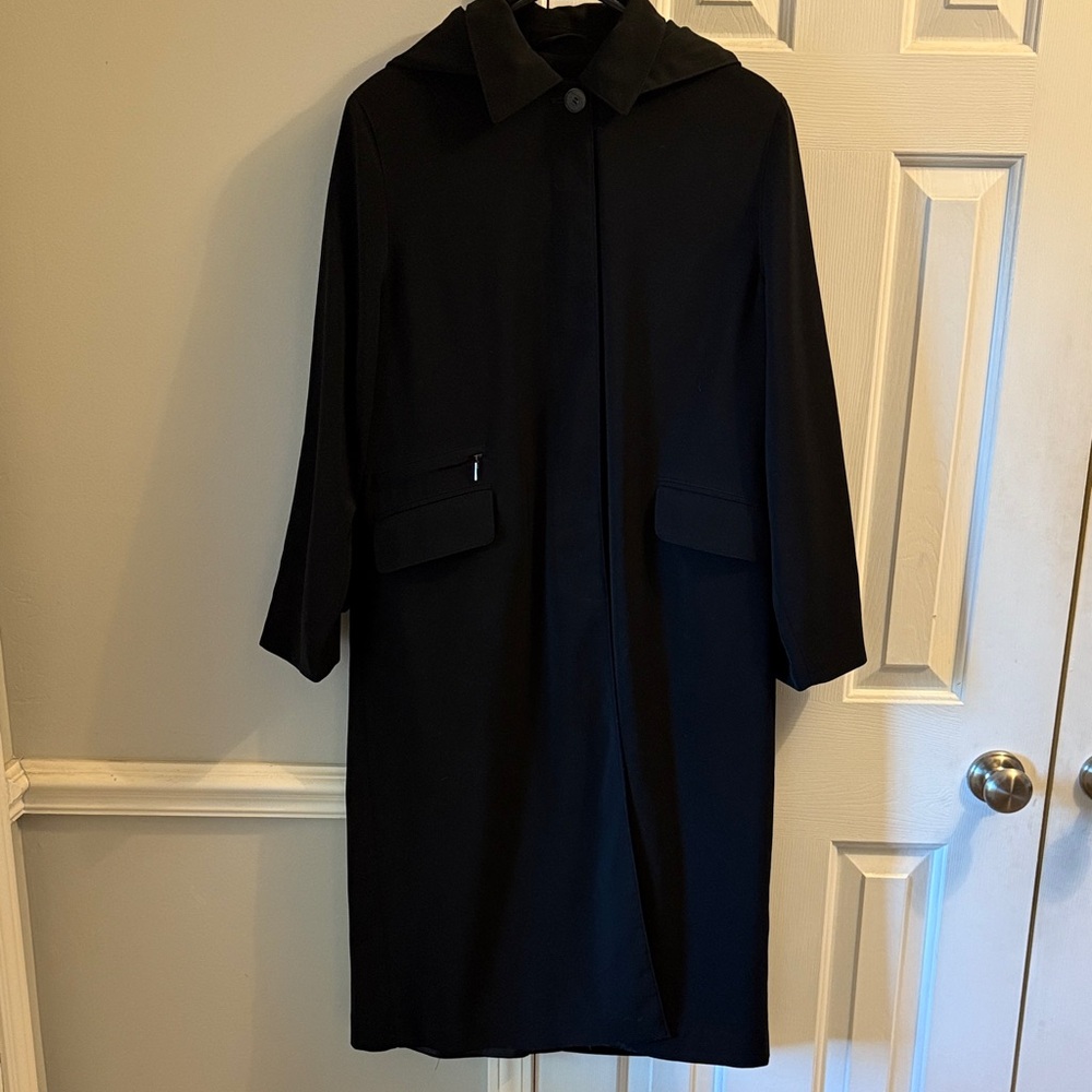 Vintage Anne Klein Classic Black Trench Coat with detachable hood